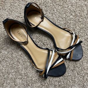 Talbots leather black brown white strap sandal 10m